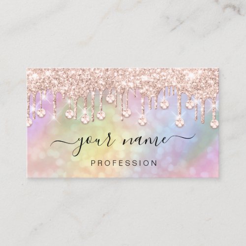 Holographic Pink Rose  Drips Makeup Artist Business Card