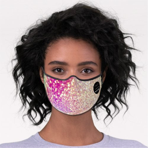 Holographic Pink Rose Glitter Effect Name Logo Premium Face Mask