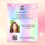 Holographic pink sparkles photo qr code flyer<br><div class="desc">Personalize and add your business logo,  name,  address,  your text,  photo,  your own QR code to your webiste. Blush pink,  purple,  rose gold,  mint green,  holographc background decorated with faux glitter sparkles.</div>