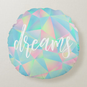 Holographic Pink Teal Gemstone Sweet Dreams Round Pillow