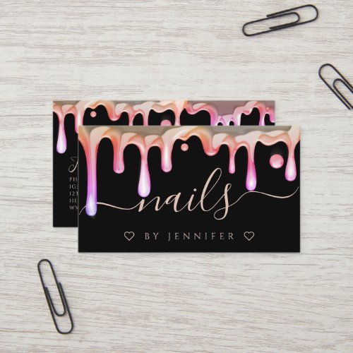 Holographic Polish Drip Nails Artist QR Code Black Business Card
