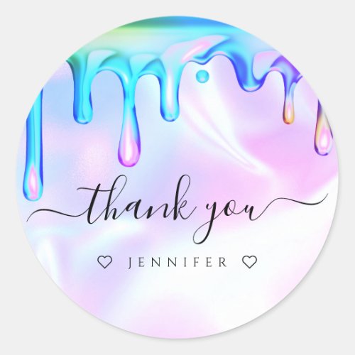 Holographic Polish Drips Nail Salon Thank You Classic Round Sticker