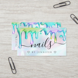 Holographic Polish Drips Nails Artist QR Code Business Card