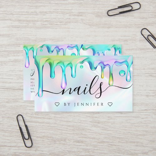 Holographic Polish Drips Nails Artist QR Code Business Card