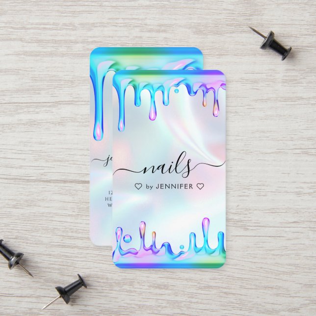 Holographic Polish Drips Nails Beauty Calling Card (Front/Back In Situ)