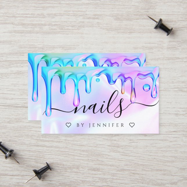 Holographic Polish Drips Nails Business Card (Front/Back In Situ)