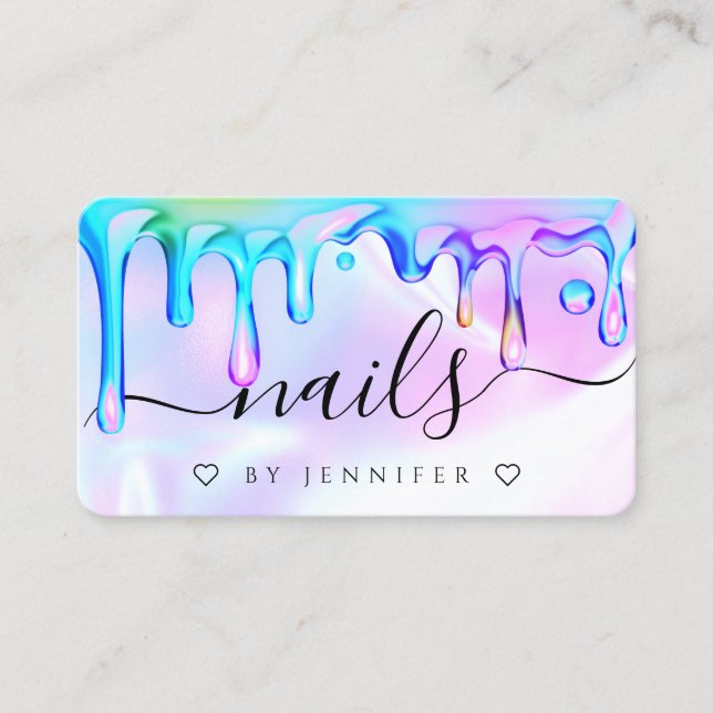 Holographic Polish Drips Nails QR Code Calling Card (Front)