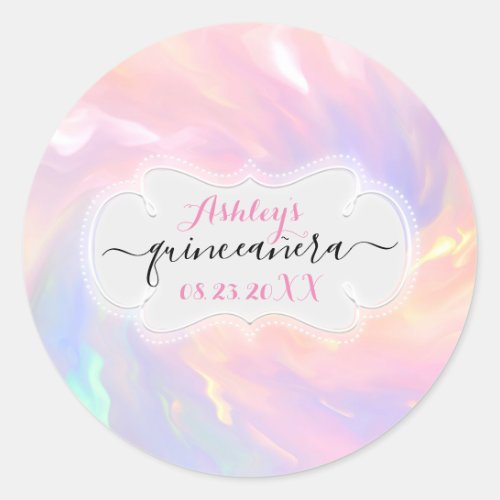 Holographic Princess Save The Date Quinceaera Classic Round Sticker