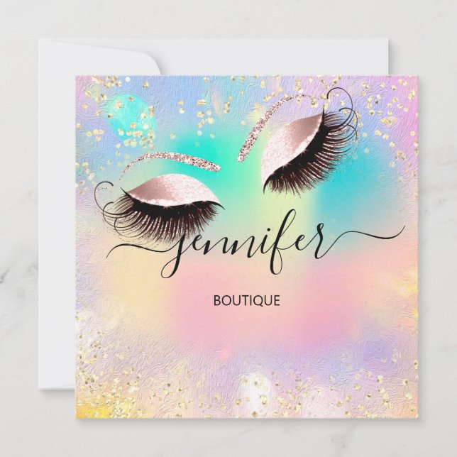 Holographic Professional Eyelash Confetti Unicorn Invitation (Front)