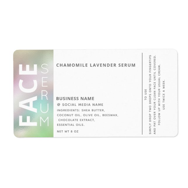 Holographic professional hair & skincare product  label (Front)