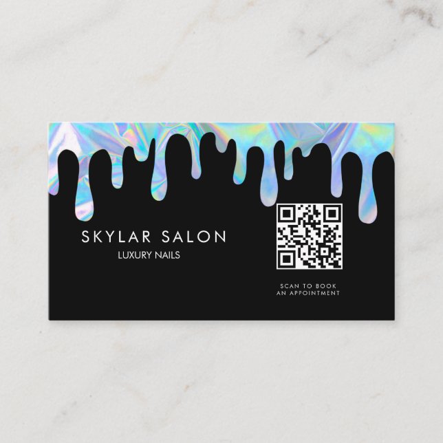 Holographic Professional Nail Salon QR code Business Card (Front)