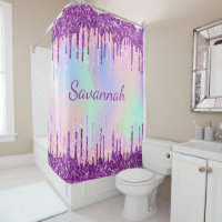 Holographic purple glitter drips pink monogram