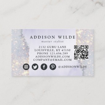 Holographic Purple Glitter Luxe Glam Iridescent QR Business Card Zazzle