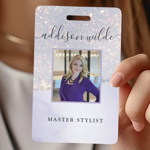 Holographic Purple Glitter Luxury Glam Business Id Badge