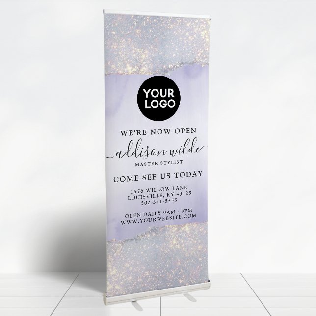Holographic Purple Glitter Luxury Glam Business Retractable Banner (Creator Uploaded)