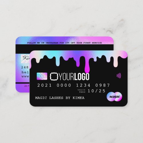 Holographic Purple  Pink Logo Credit Style  Business Card