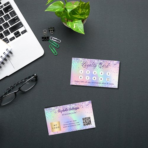 Holographic purple pink qr code corporate logo loyalty card
