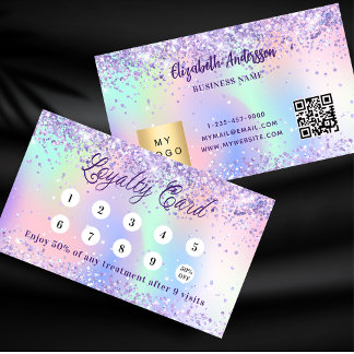 Holographic purple pink qr code corporate logo loyalty card