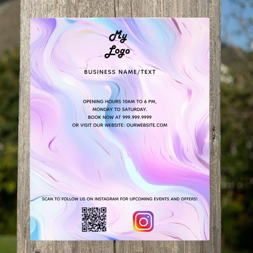 Holographic purple qr code instagram business logo flyer
