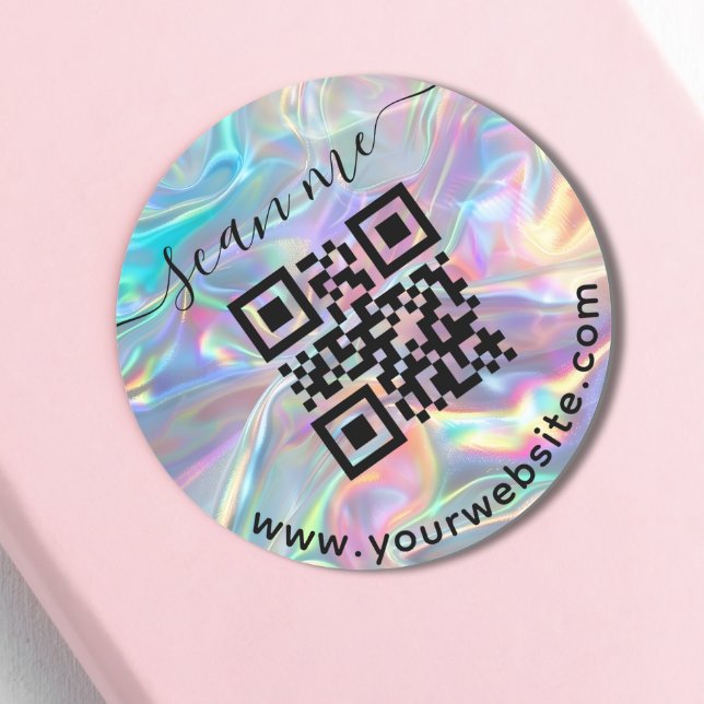 Holographic QR code and custom text round Sticker (Creator Uploaded)