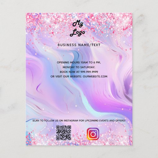 Holographic qr code instagram text business logo flyer | Zazzle