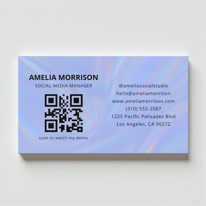 Holographic QR Code Minimalist Professional Business Card