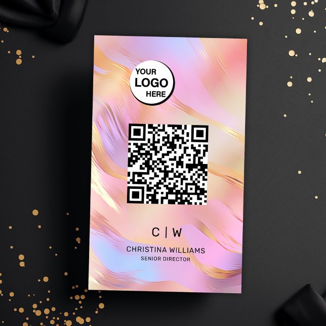 Holographic QR Code Monogram Name Business Card (Holographic QR Code Monogram Name Business Card)