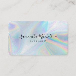 Holographic QR Code Script Hair and Makeup Salon Business Card