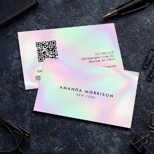 Holographic QR Code Social Media Minimalist Business Card