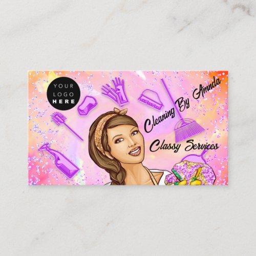 Holographic QRCode Logo Home Maid Cleaning Service Business Card