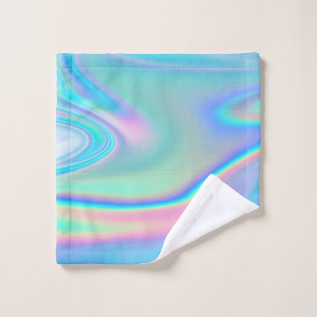 Holographic Rainbow Abstract Bath Towel Set (Wash Cloth)