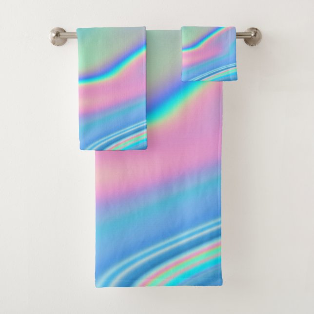 Holographic Rainbow Abstract Bath Towel Set (Insitu)