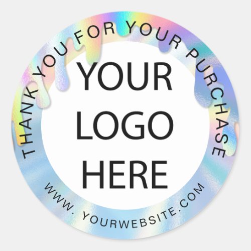 Holographic rainbow add your logo pink thank you classic round sticker
