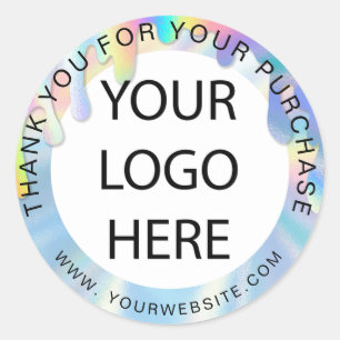 Holographic rainbow add your logo pink thank you classic round sticker