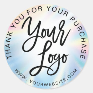 Holographic rainbow add your logo pink thank you classic round sticker