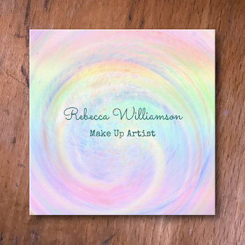 Holographic Rainbow Aesthetic Pastel Swirl Make Up Square Business Card by TabbyGun at Zazzle