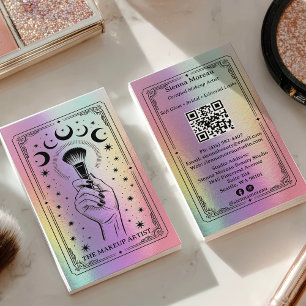 Holographic Rainbow Celestial Tarot Makeup QR  Business Card
