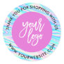 Holographic rainbow custom logo pink thank you classic round sticker