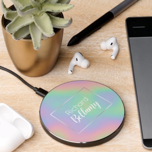 Holographic Rainbow Effect Metal Frame Modern Wireless Charger