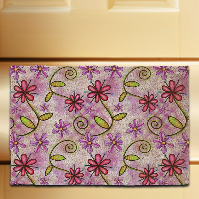 Holographic Rainbow Floral Collage Fiber Doormat (Creator Uploaded)