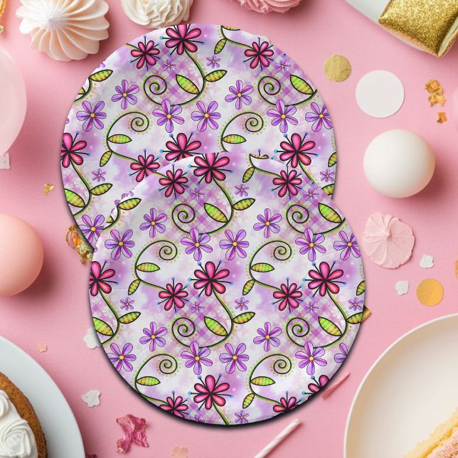 Holographic Rainbow Floral Collage Paper Plates (Creator Uploaded)