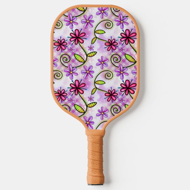 Holographic Rainbow Floral Collage Pickleball Paddle (Front)
