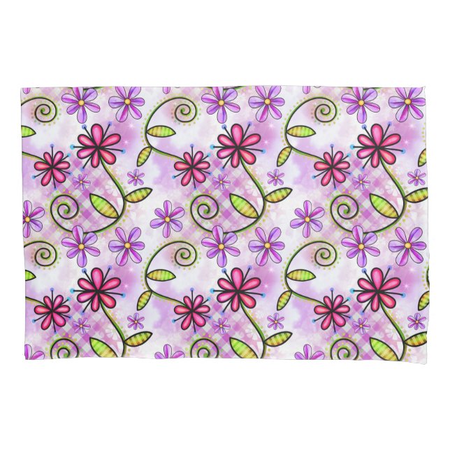 Holographic Rainbow Floral Collage Pillow Case (Front)