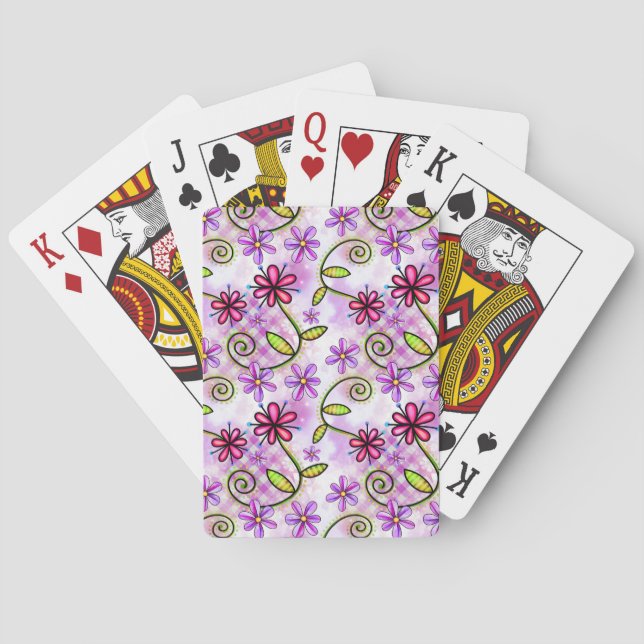 Holographic Rainbow Floral Collage Poker Cards (Back)