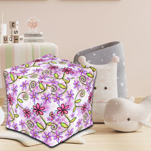 Holographic Rainbow Floral Collage Pouf