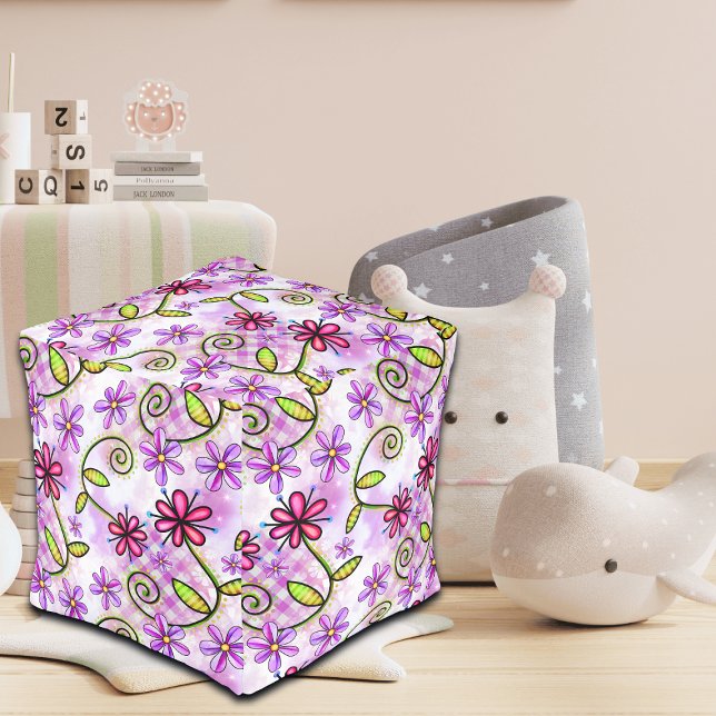 Holographic Rainbow Floral Collage Pouf (Creator Uploaded)