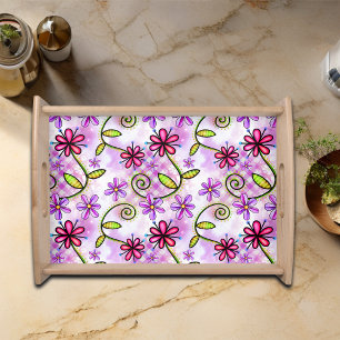 Holographic Rainbow Floral Collage Serving Tray