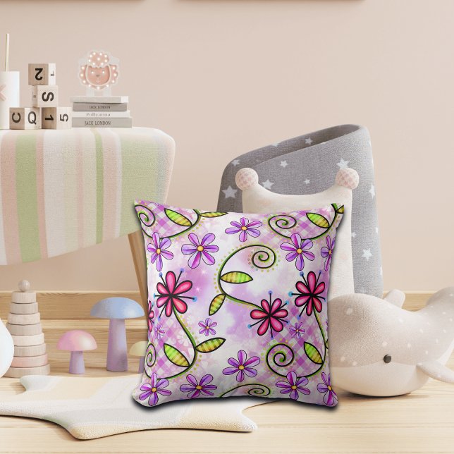 Holographic Rainbow Floral Collage Throw Pillow (Creator Uploaded)