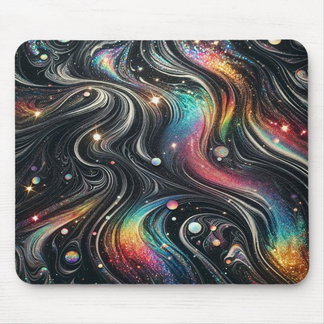 Holographic Rainbow Glitter 70s Galactic Creative  Mouse Pad (Front)