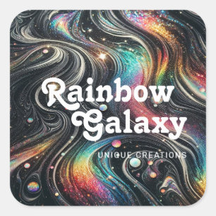 Holographic Rainbow Glitter 70s Galactic Creative Square Sticker